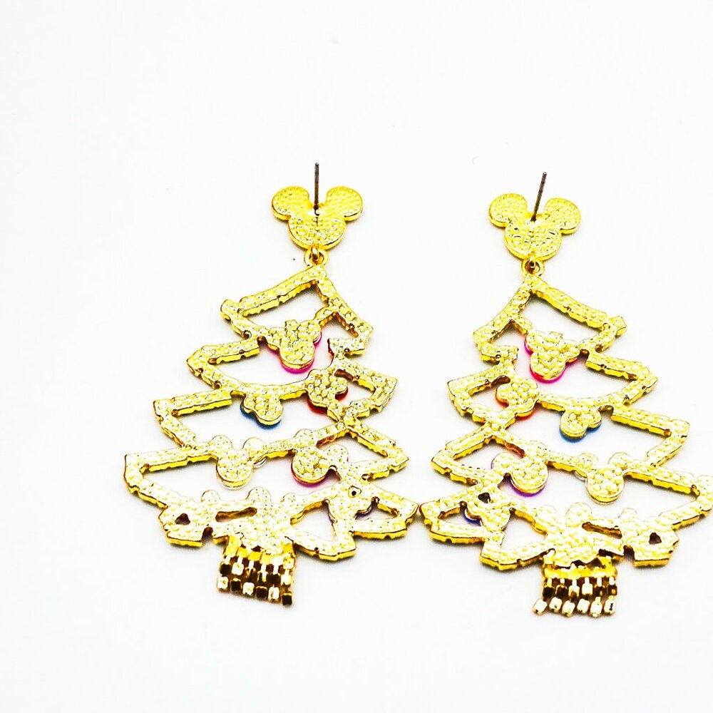BAUBLEBAR Christmas Tree Gold Plated & Multicolor Crystals Dangle Earrings - Picture 5 of 6